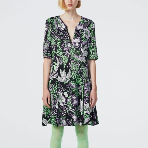 Rodebjer- NWT Kandy Quarter Sleeve Purple and Green Floral Vegetal Flowy Dress - Picture 1 of 9